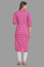 House of RP Women's Pink Cotton Floral Print Straight Kurta | Grocsy