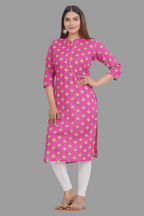 House of RP Women's Pink Cotton Floral Print Straight Kurta | Grocsy