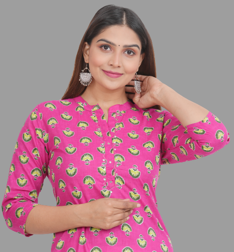 House of RP Women's Pink Cotton Floral Print Straight Kurta | Grocsy