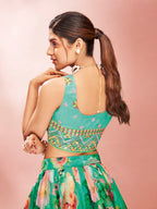 Myra Green Art Silk Embroidered Mirror Work Lehenga | Grocsy