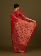 Monjolika Fashion Red Woven Silk Blend SareeWith Zari Work & Floral Motifs | Grocsy