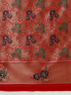 Monjolika Fashion Red Woven Silk Blend SareeWith Zari Work & Floral Motifs | Grocsy
