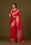 Monjolika Fashion Pink Woven Silk Blend SareeWith Zari Work & Floral Motifs | Grocsy