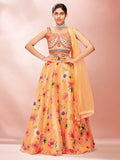 Myra Mustard Art Silk Embroidered Mirror Work Lehenga | Grocsy