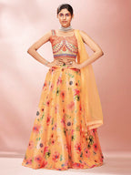 Myra Mustard Art Silk Embroidered Mirror Work Lehenga | Grocsy