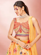 Myra Mustard Art Silk Embroidered Mirror Work Lehenga | Grocsy