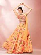 Myra Mustard Art Silk Embroidered Mirror Work Lehenga | Grocsy