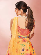 Myra Mustard Art Silk Embroidered Mirror Work Lehenga | Grocsy