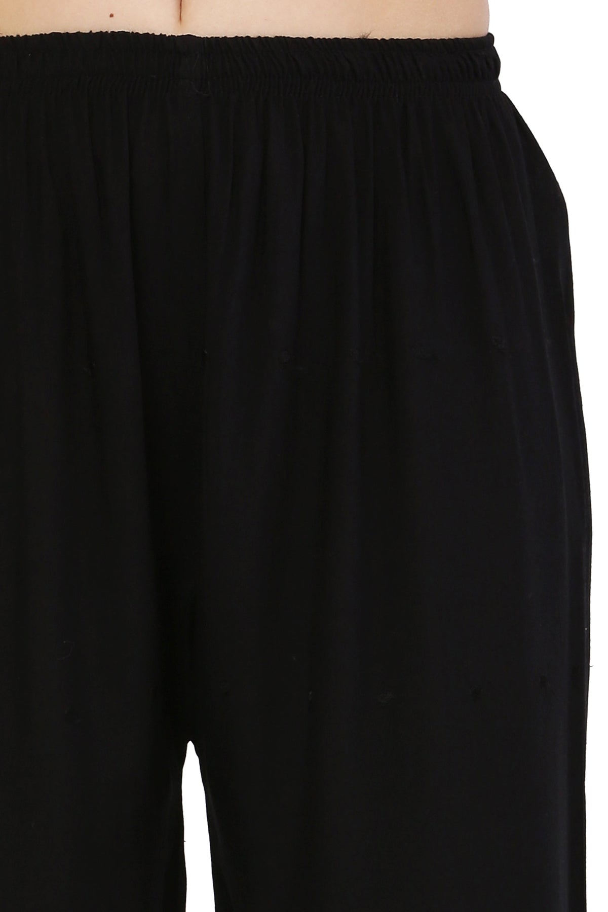 PAVONINE Black Color Half Schiffli Chikankari Rayon Fabric Sharara For Women | Grocsy