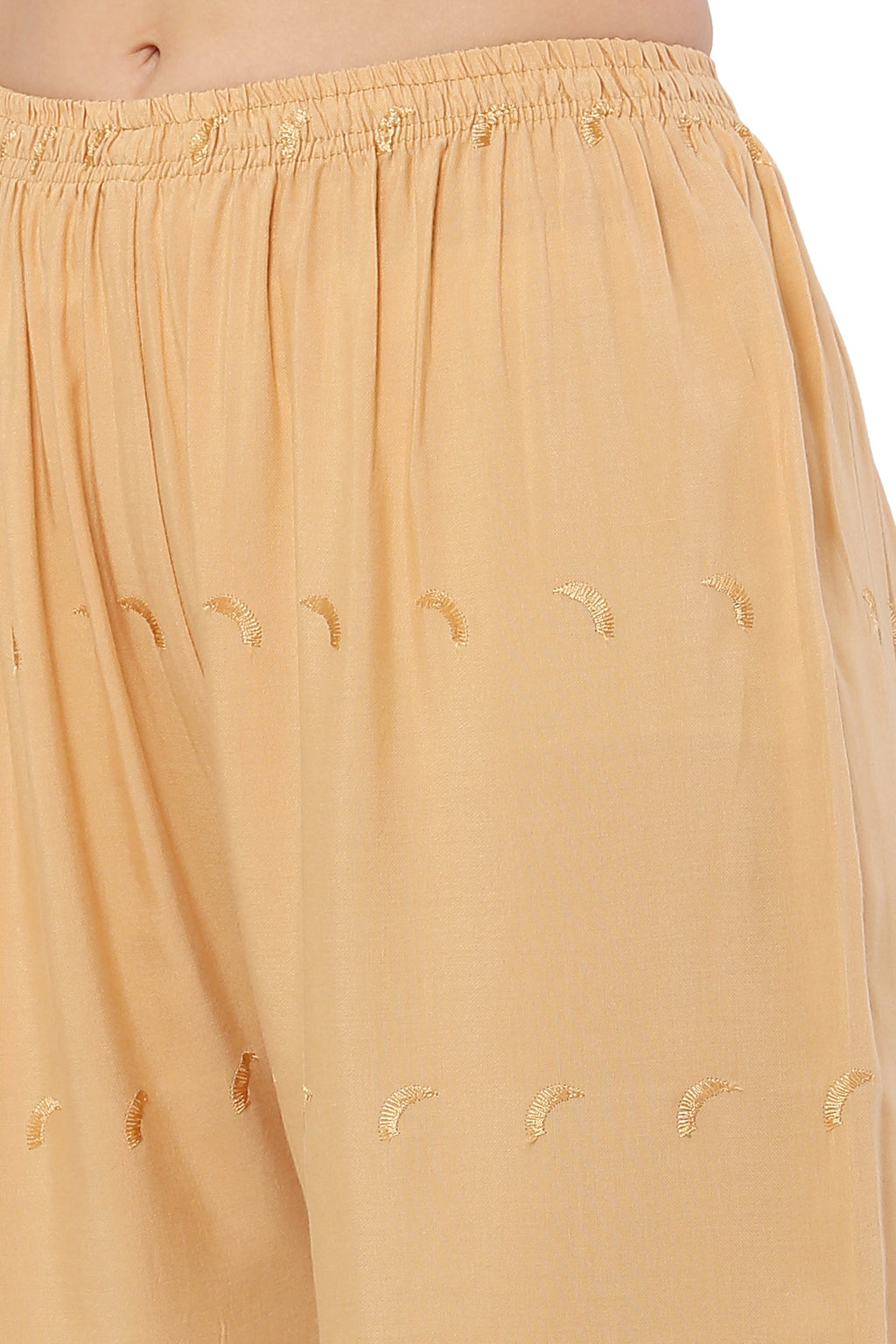 PAVONINE Beige Color Half Schiffli Chikankari Rayon Fabric Sharara For Women | Grocsy