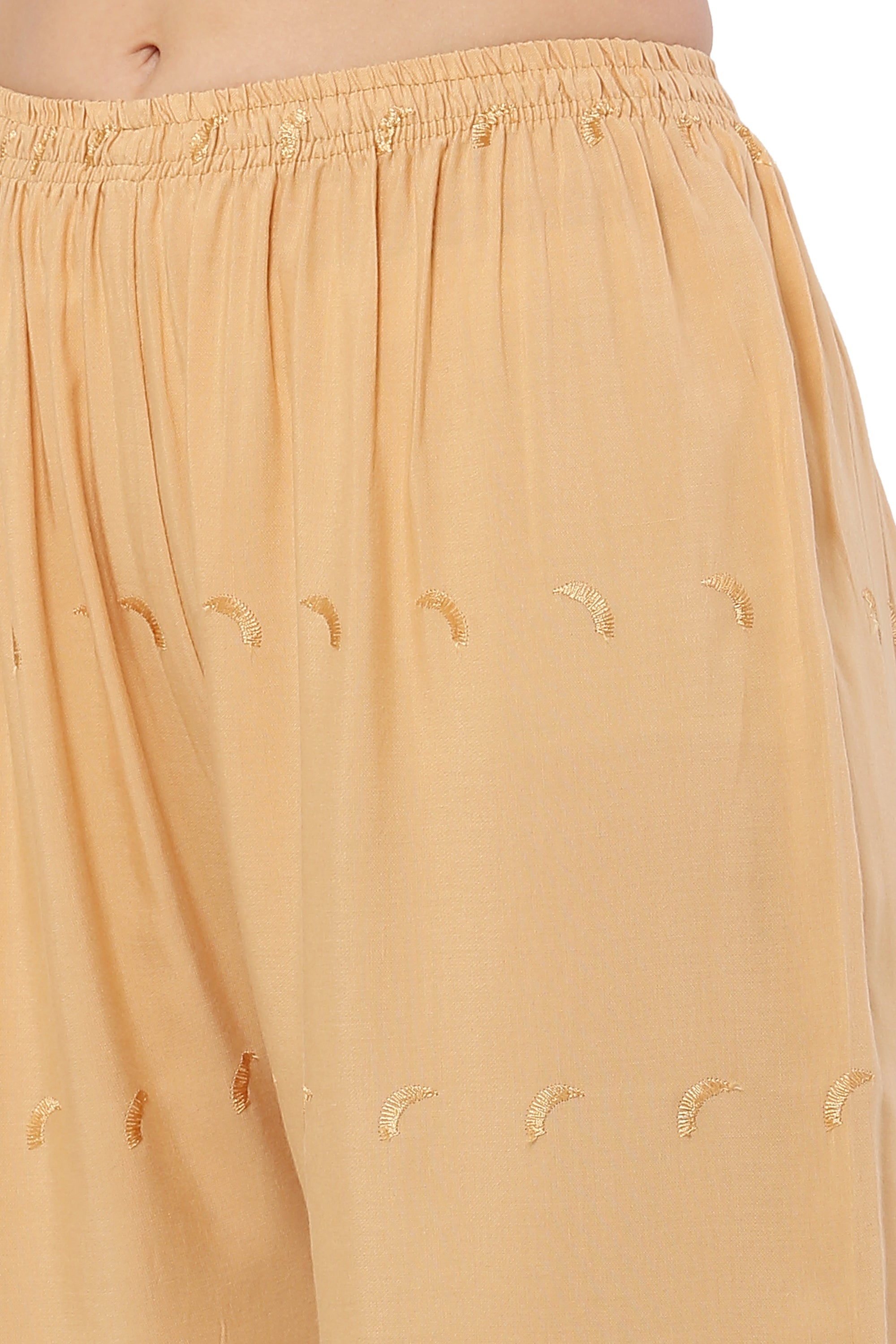 PAVONINE Beige Color Half Schiffli Chikankari Rayon Fabric Sharara For Women | Grocsy
