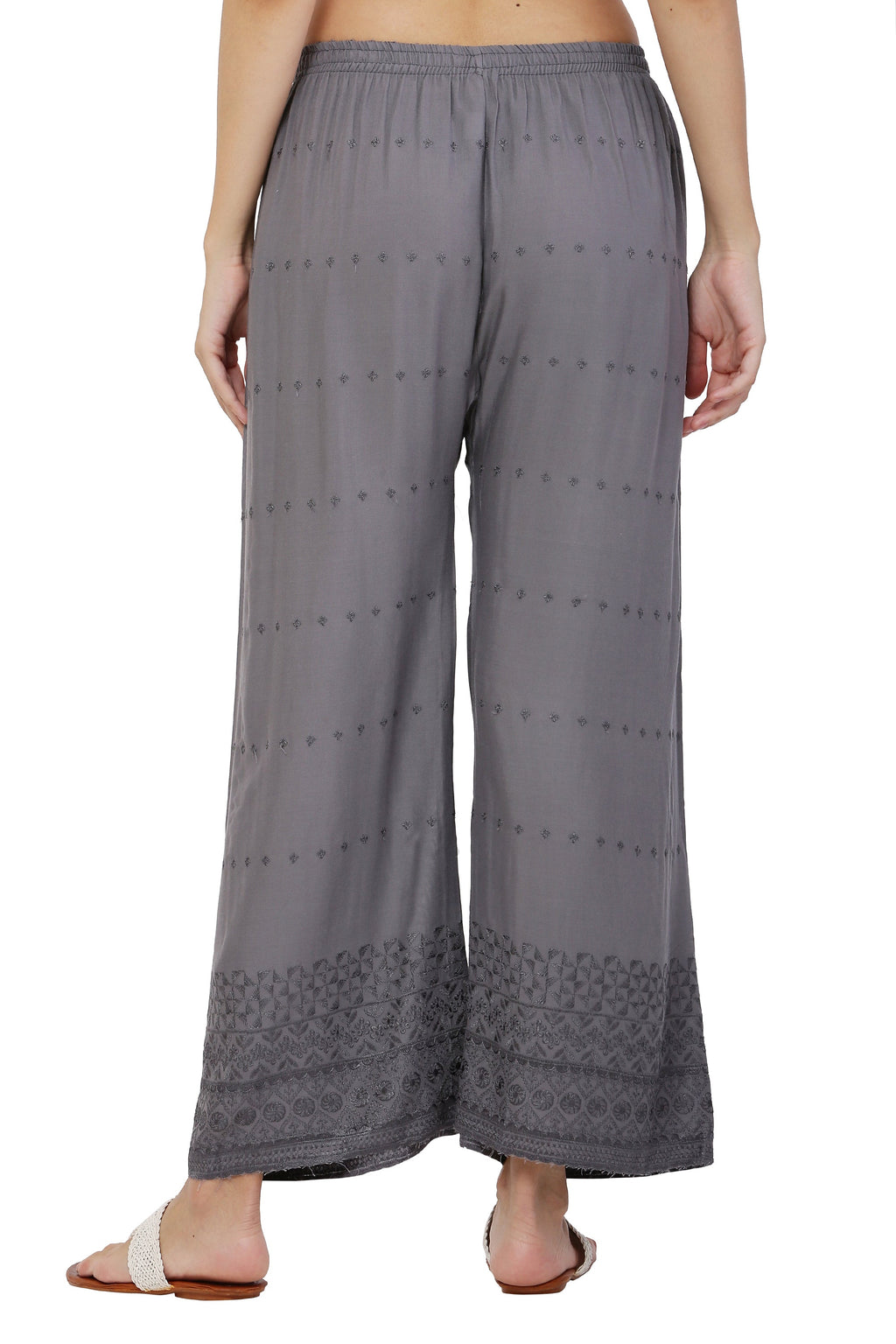 PAVONINE Grey Color Half Schiffli Chikankari Rayon Fabric Sharara For Women | Grocsy