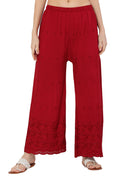 PAVONINE Maroon Color Half Schiffli Chikankari Rayon Fabric Palazzo For Women | Grocsy