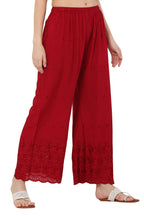 PAVONINE Maroon Color Half Schiffli Chikankari Rayon Fabric Palazzo For Women | Grocsy