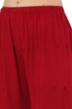 PAVONINE Maroon Color Half Schiffli Chikankari Rayon Fabric Sharara For Women | Grocsy