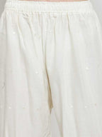PAVONINE Off-White Color Half Schiffli Chikankari Rayon Fabric Palazzo For Women | Grocsy