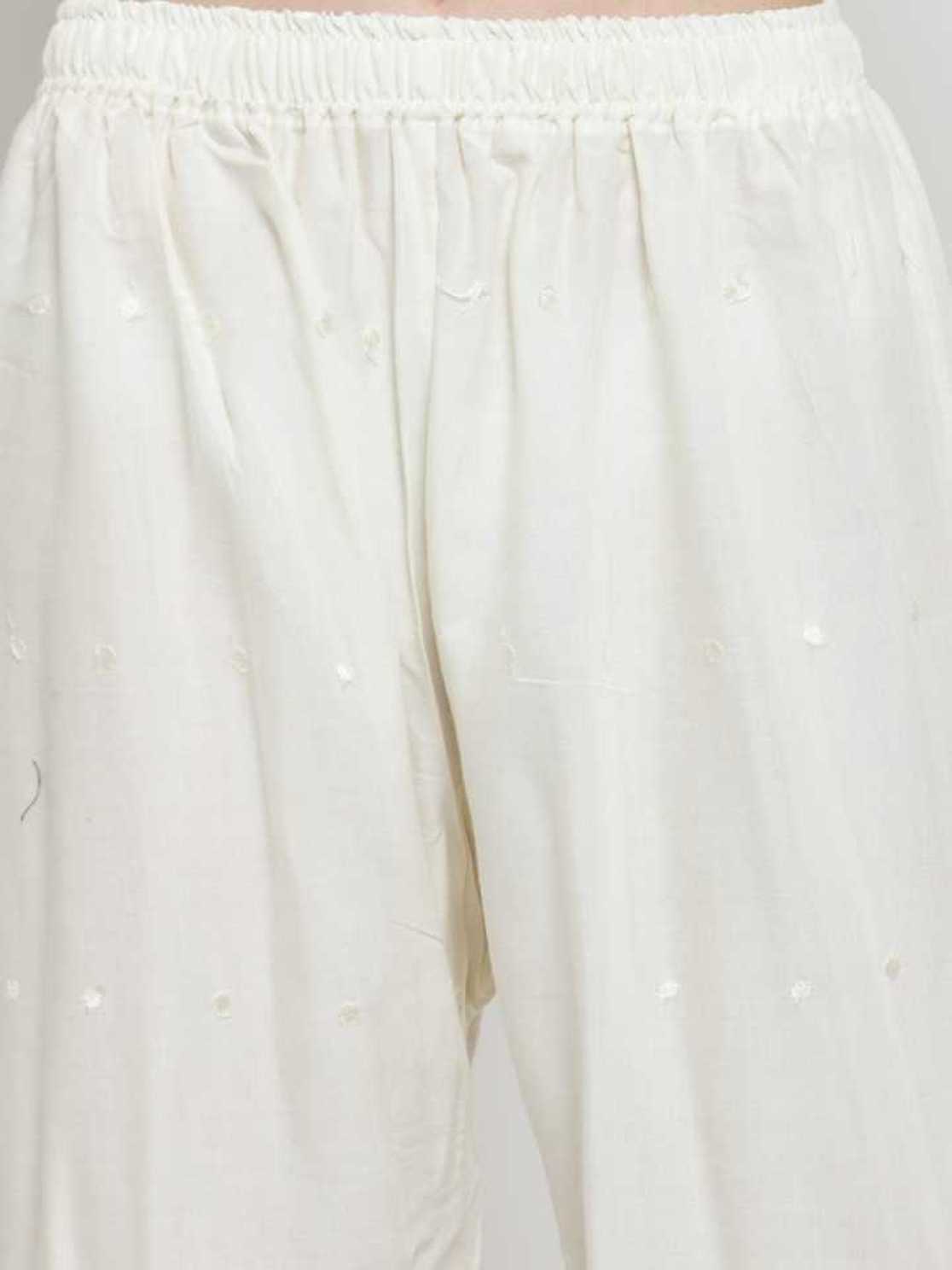 PAVONINE Off-White Color Half Schiffli Chikankari Rayon Fabric Palazzo For Women | Grocsy