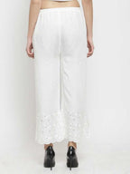 PAVONINE White Color Half Schiffli Chikankari Rayon Fabric Palazzo For Women | Grocsy
