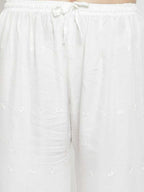 PAVONINE White Color Half Schiffli Chikankari Rayon Fabric Palazzo For Women | Grocsy