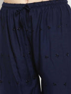 PAVONINE Navy Blue Color Half Schiffli Chikankari Rayon Fabric Sharara For Women | Grocsy