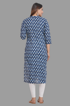 House of RP Women's Blue Cotton Floral Print Straight Kurta | Grocsy