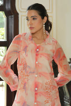 Vaasva Women Marble Print Embroidered Shirt With Solid Pants. | Grocsy