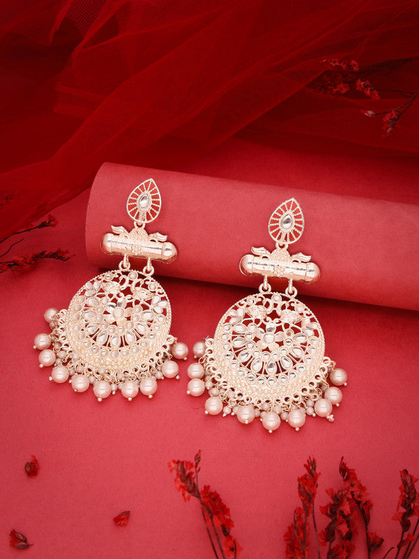 Tehzeeb Creations Brass Gold-Polished Silver, Gold, White Jewel Earrings | Grocsy