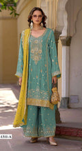 Anaita Sky Blue Heavy Chinon Suit With Embroidery Bits Work | Grocsy