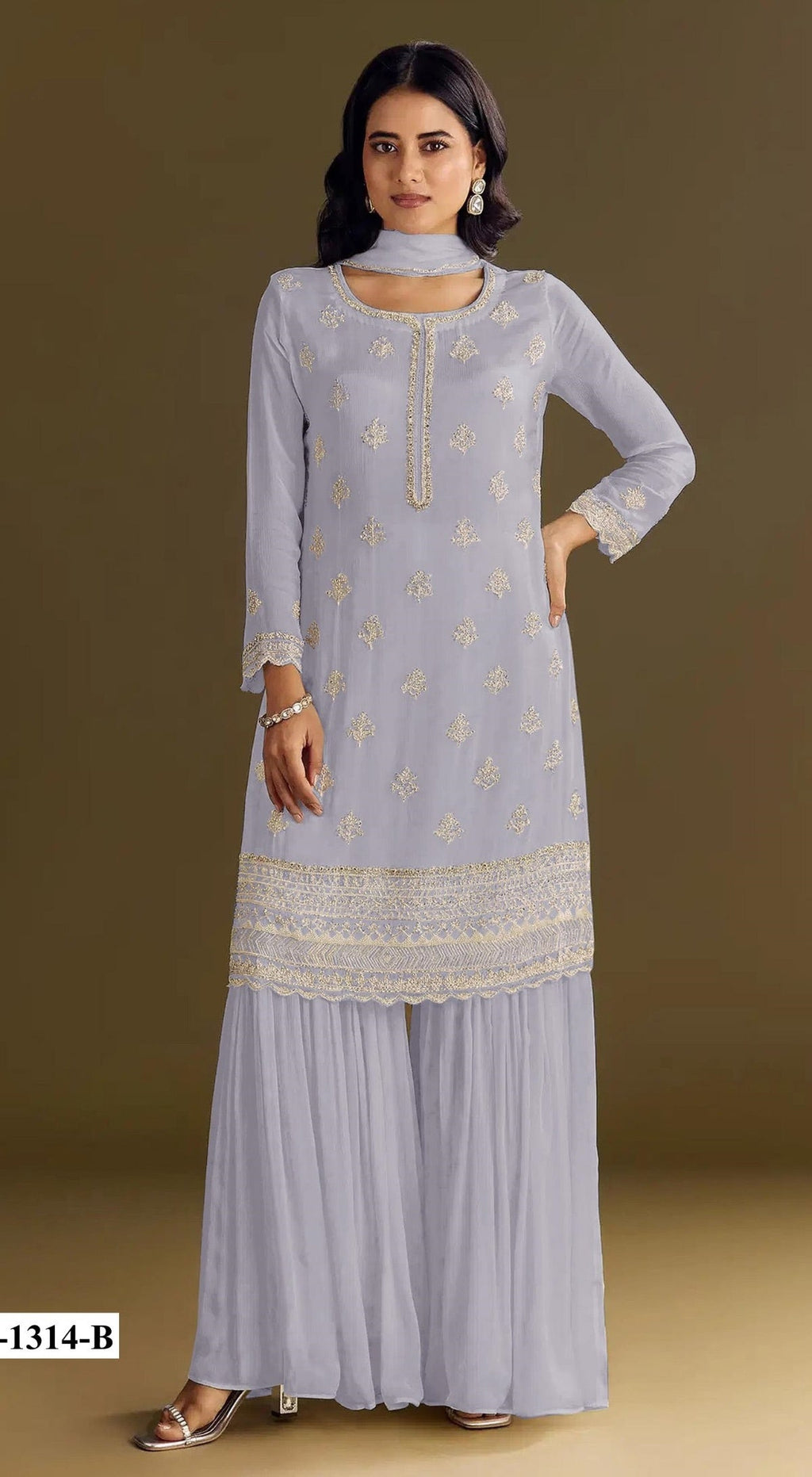 Anaita Lavender Heavy Chinon Suit With Embroidery Bits Work | Grocsy