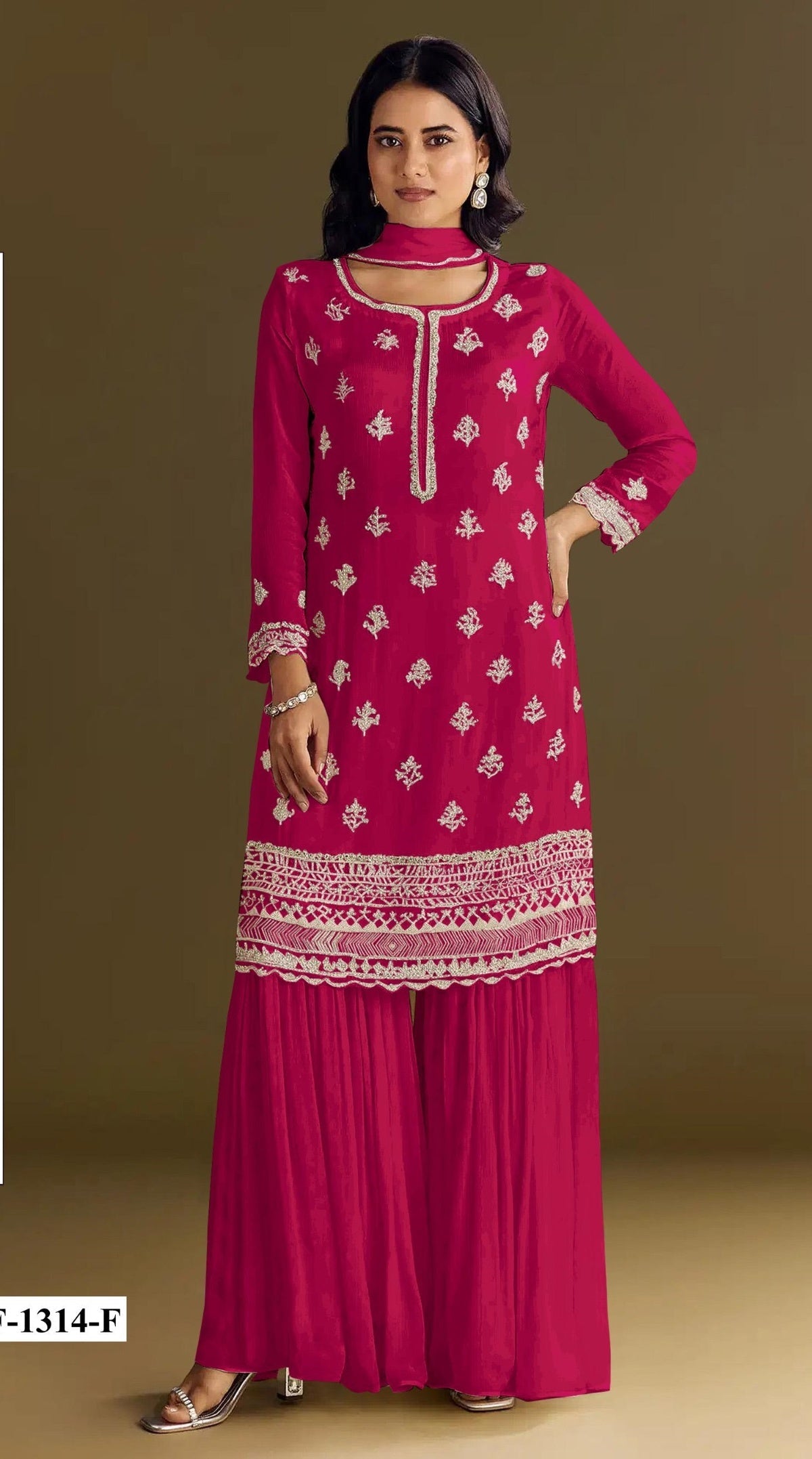 Anaita Red Heavy Chinon Suit With Embroidery Bits Work | Grocsy