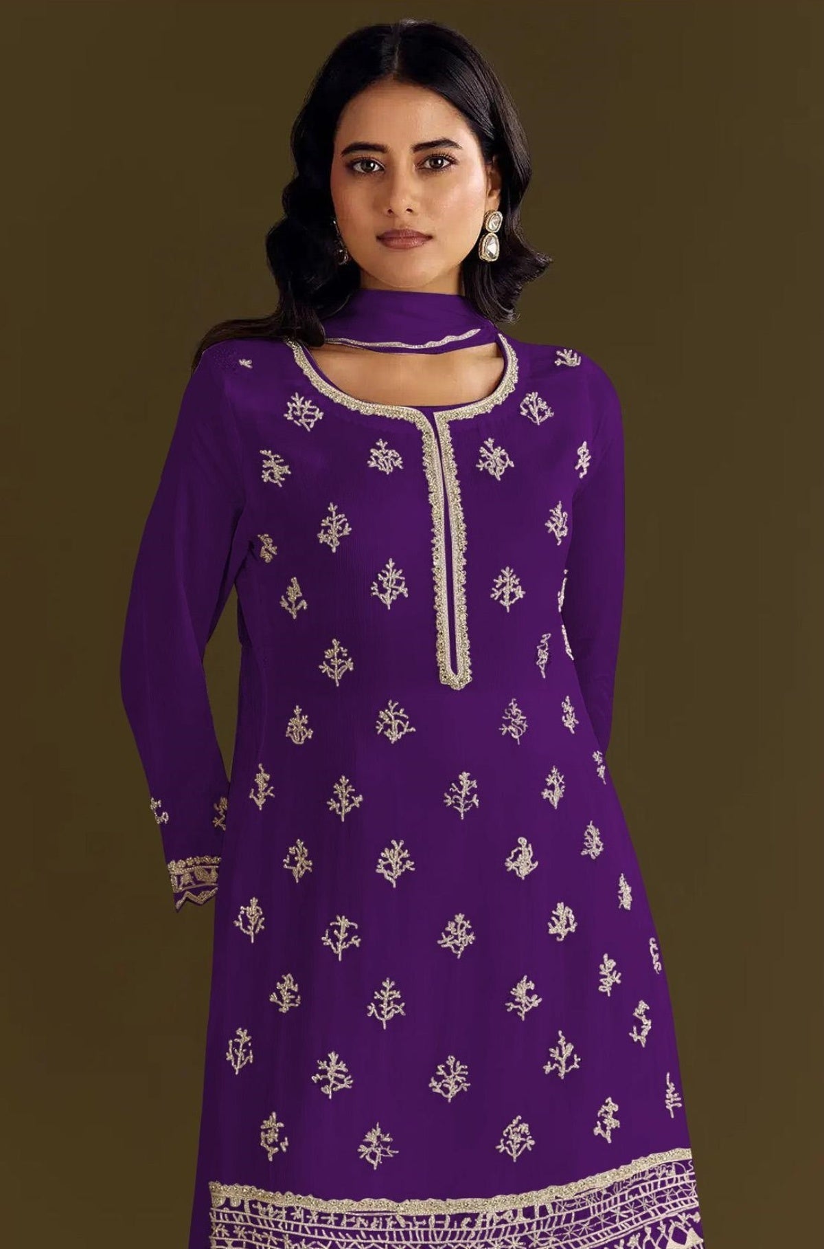 Anaita Violet Heavy Chinon Suit With Embroidery Bits Work | Grocsy