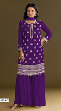 Anaita Violet Heavy Chinon Suit With Embroidery Bits Work | Grocsy