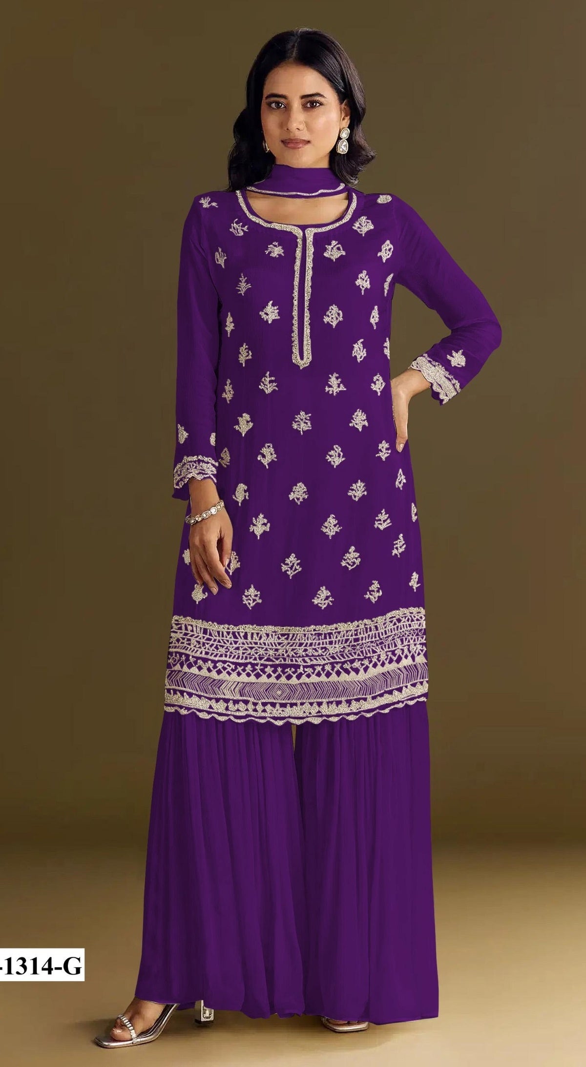 Anaita Violet Heavy Chinon Suit With Embroidery Bits Work | Grocsy
