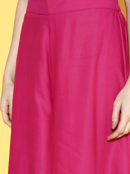 InWeave Women's Fuchsia Blue Brocade Mughal Shaan Kurta Palazzo Set | Grocsy