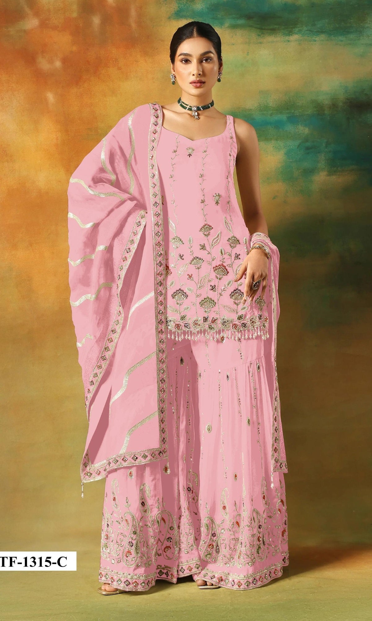 Anaita Baby Pink Heavy Fox Georgette Suit With Embroidery Work | Grocsy