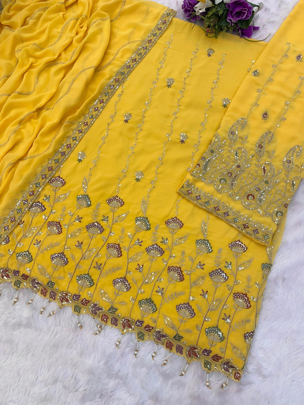 Anaita Yellow Heavy Fox Georgette Suit With Embroidery Work | Grocsy