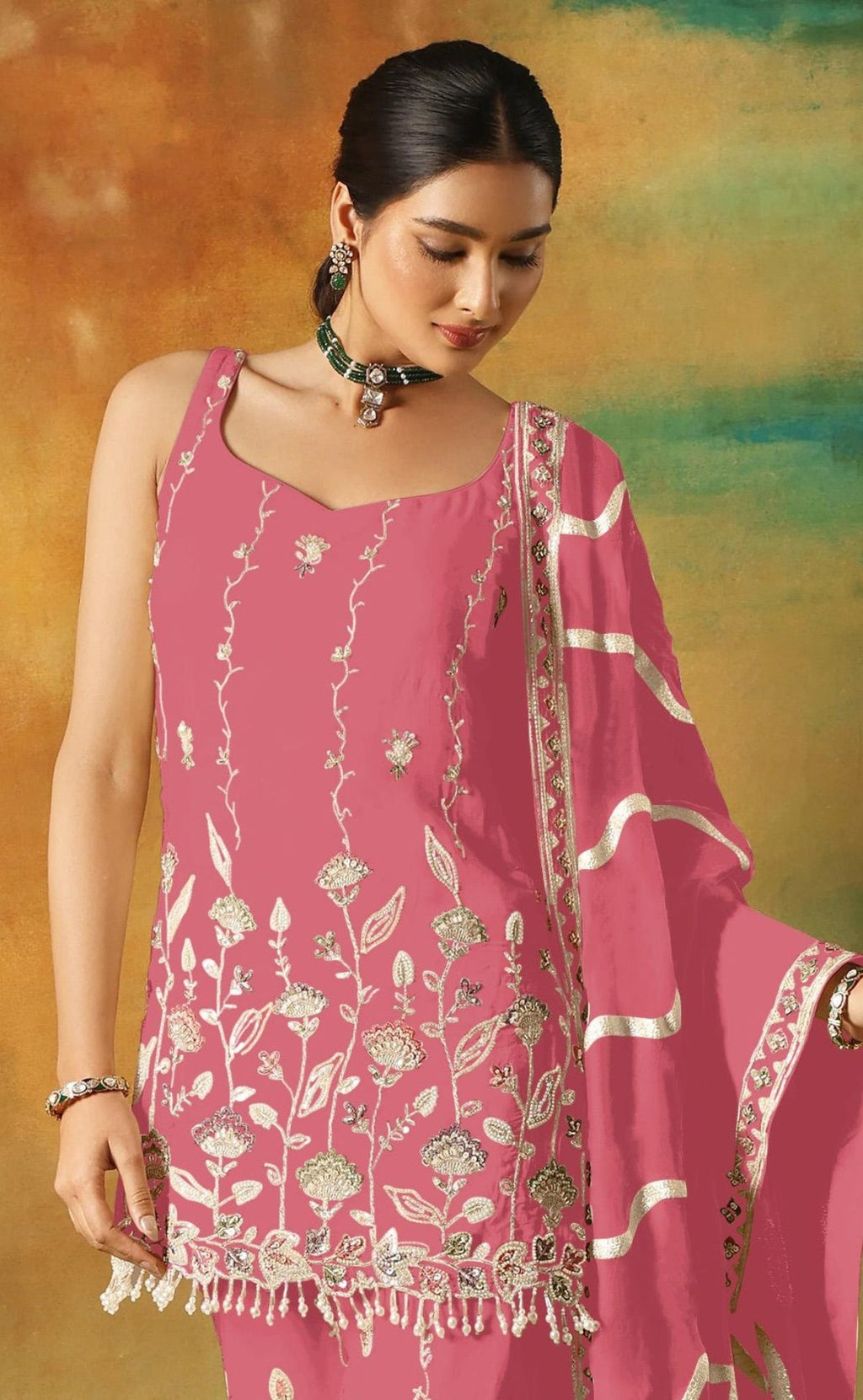 Anaita Magenta Heavy Fox Georgette Suit With Embroidery Work | Grocsy