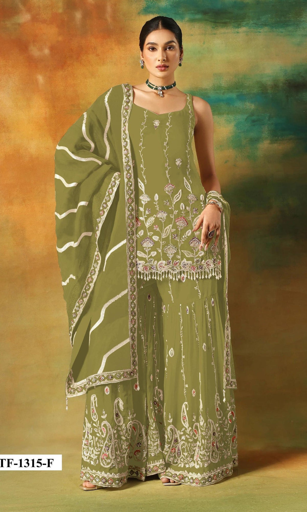 Anaita Parrot Green Heavy Fox Georgette Suit With Embroidery Work | Grocsy