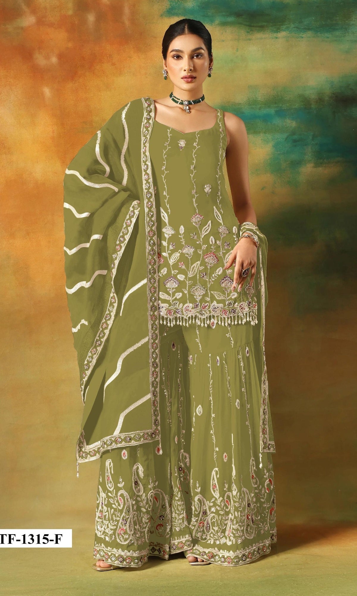 Anaita Parrot Green Heavy Fox Georgette Suit With Embroidery Work | Grocsy