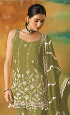 Anaita Parrot Green Heavy Fox Georgette Suit With Embroidery Work | Grocsy