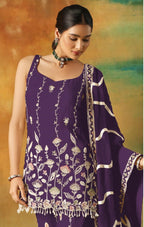 Anaita Violet Heavy Fox Georgette Suit With Embroidery Work | Grocsy
