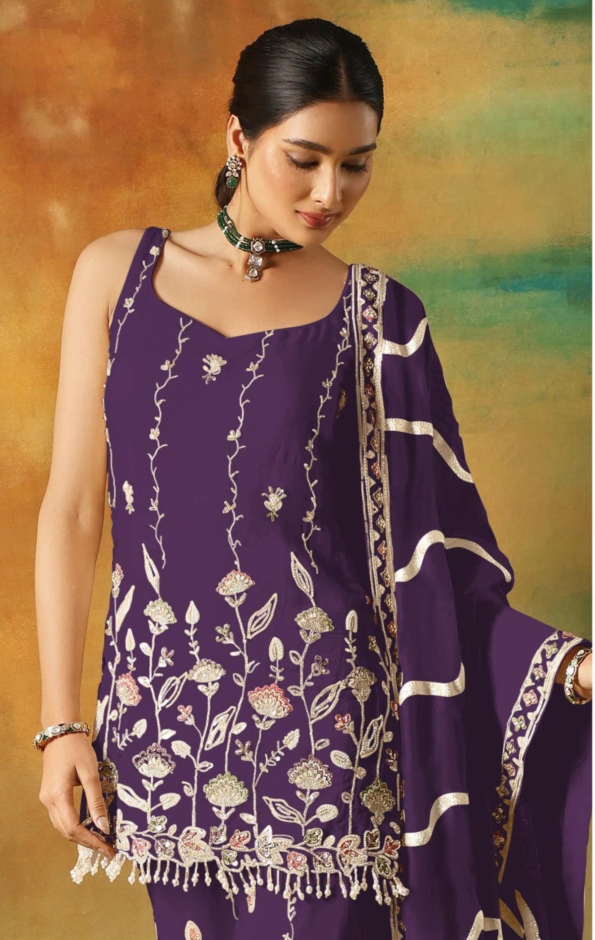 Anaita Violet Heavy Fox Georgette Suit With Embroidery Work | Grocsy