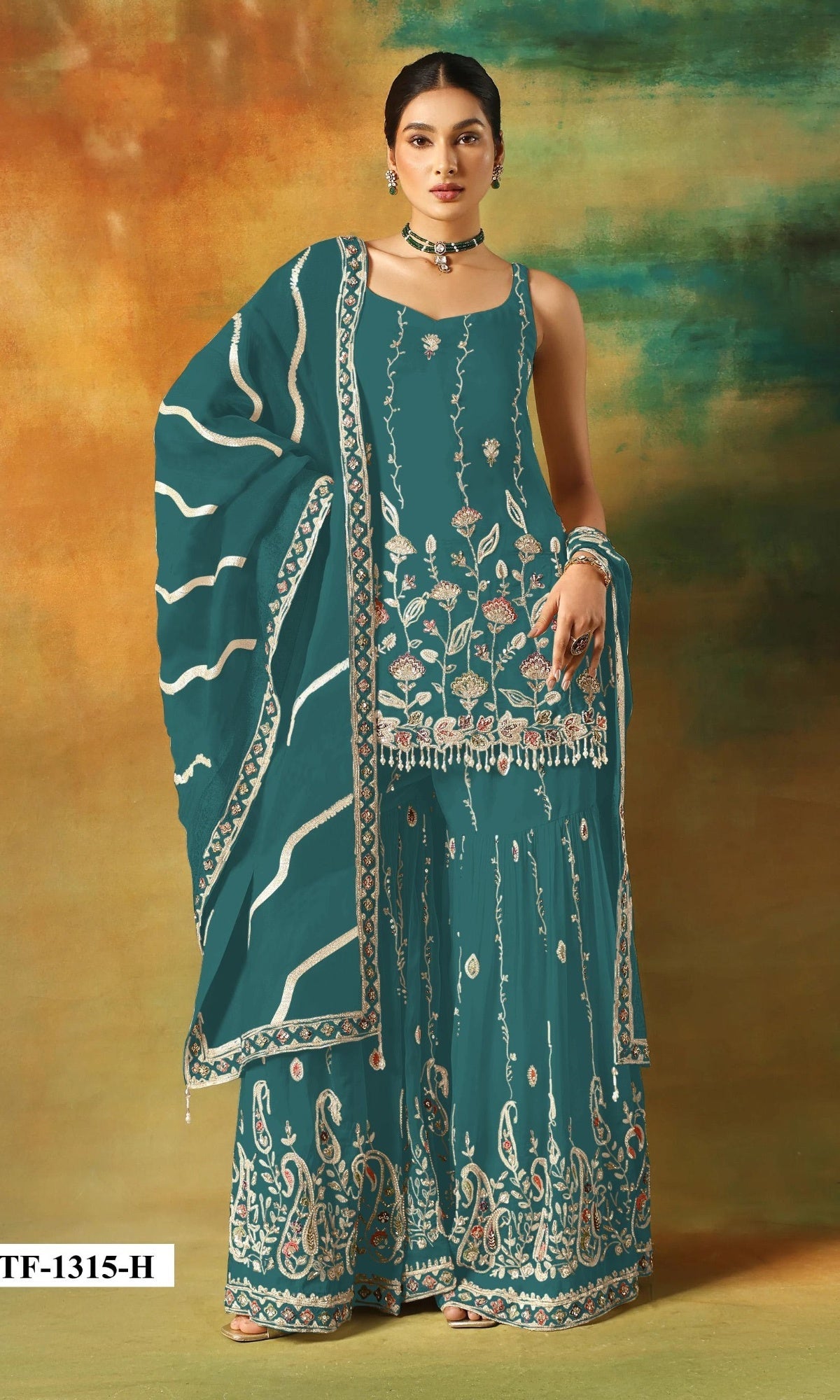Anaita Teal Blue Heavy Fox Georgette Suit With Embroidery Work | Grocsy