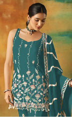 Anaita Teal Blue Heavy Fox Georgette Suit With Embroidery Work | Grocsy