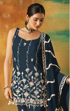 Anaita Navy Heavy Fox Georgette Suit With Embroidery Work | Grocsy