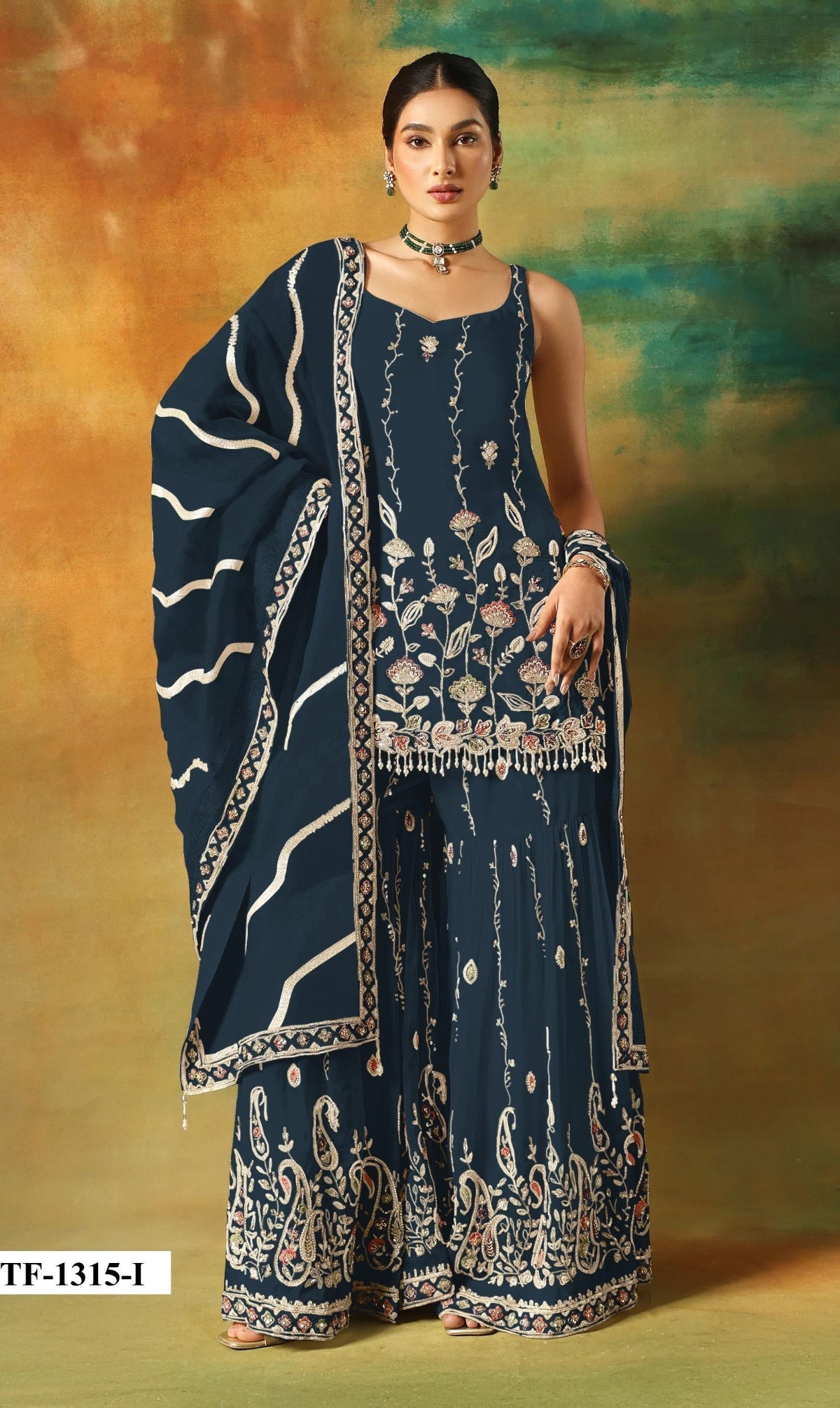 Anaita Navy Heavy Fox Georgette Suit With Embroidery Work | Grocsy