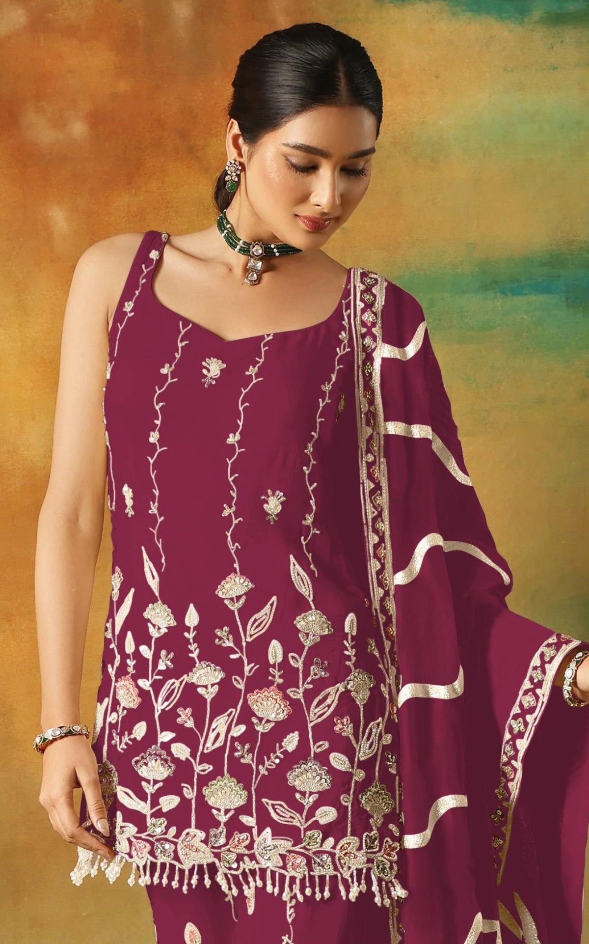 Anaita Maroon Heavy Fox Georgette Suit With Embroidery Work | Grocsy