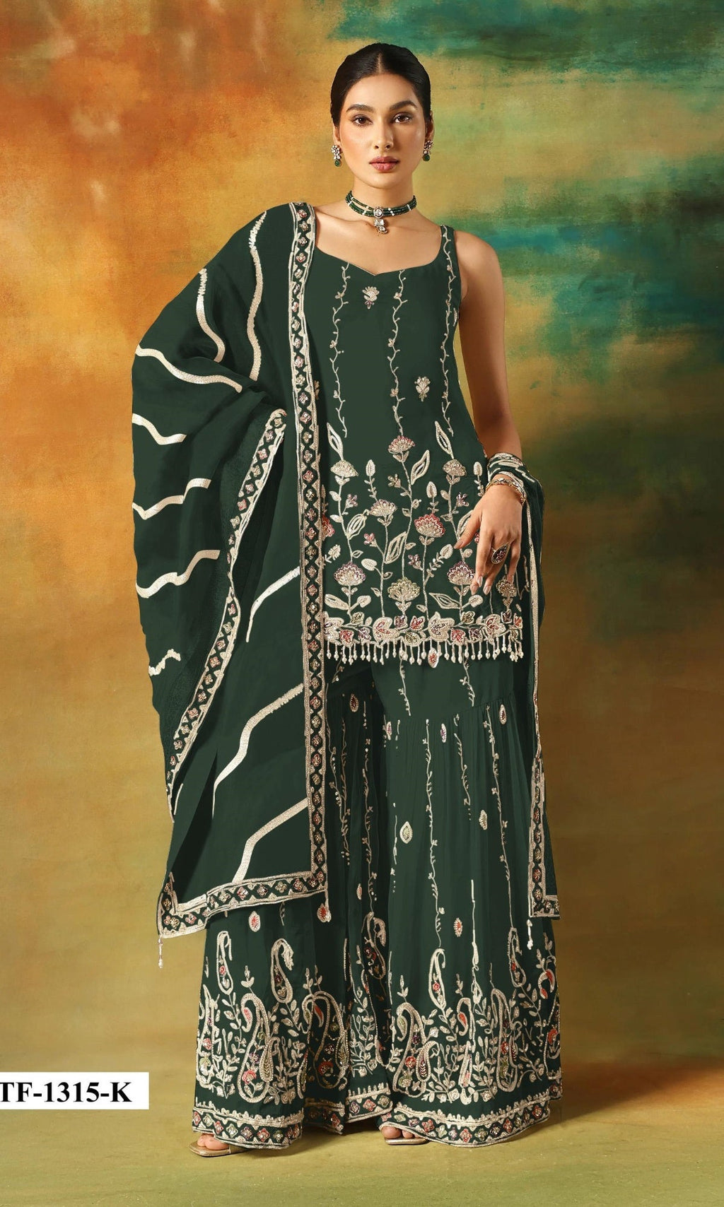 Anaita Dark Green Heavy Fox Georgette Suit With Embroidery Work | Grocsy