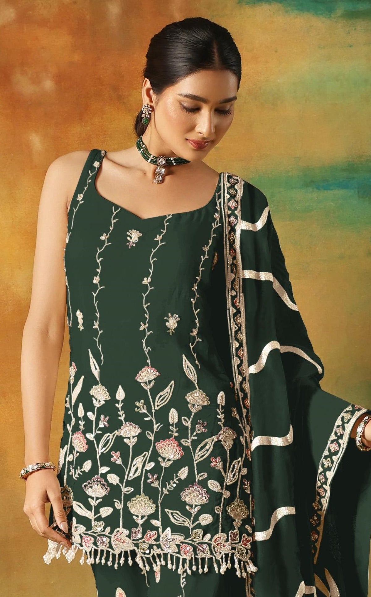 Anaita Dark Green Heavy Fox Georgette Suit With Embroidery Work | Grocsy