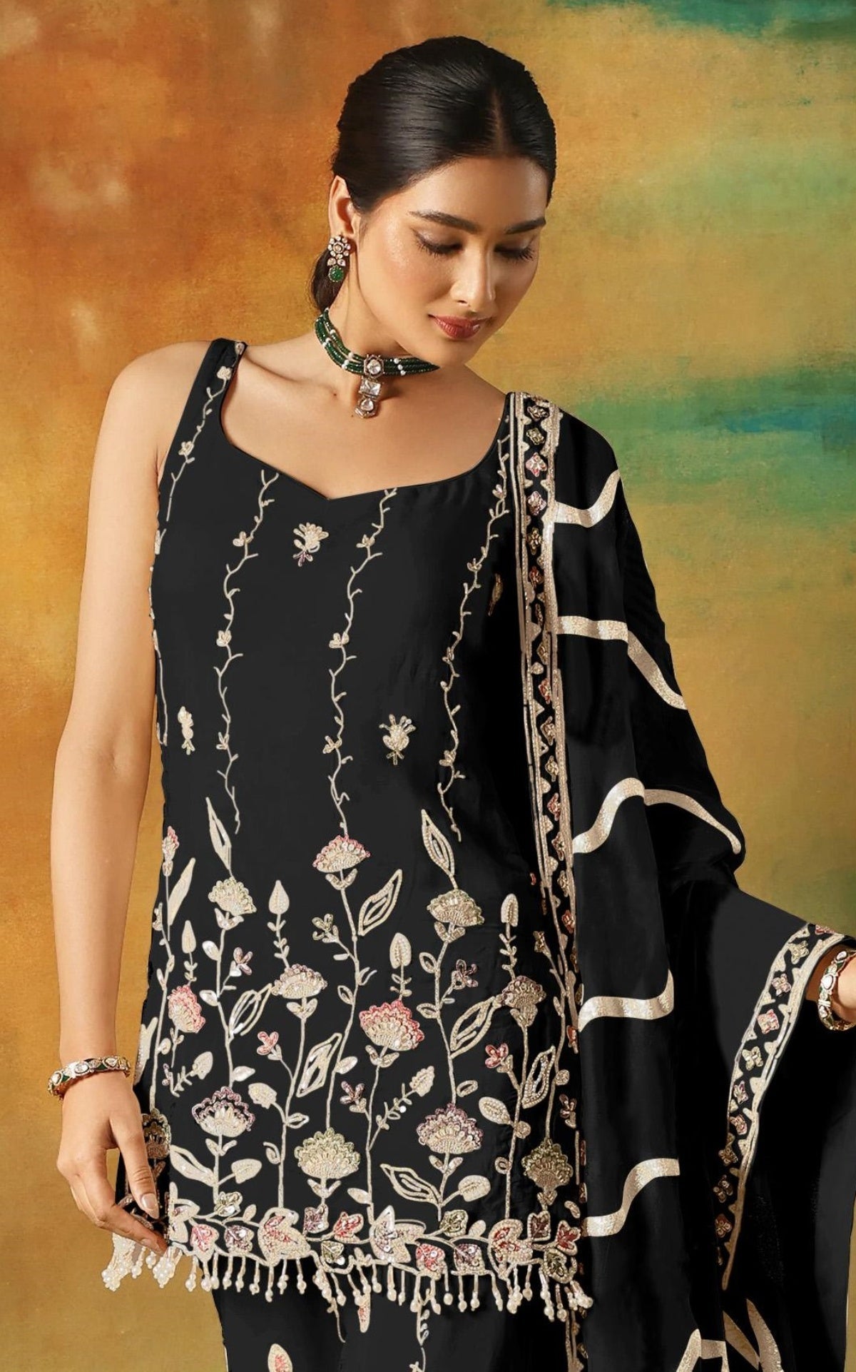 Anaita Black Heavy Fox Georgette Suit With Embroidery Work | Grocsy